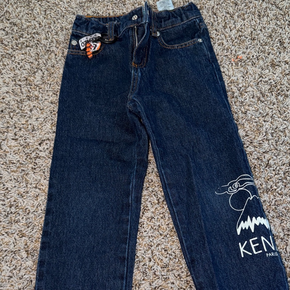 Kenzo Dark Blue Jeans with White Mountain Motif